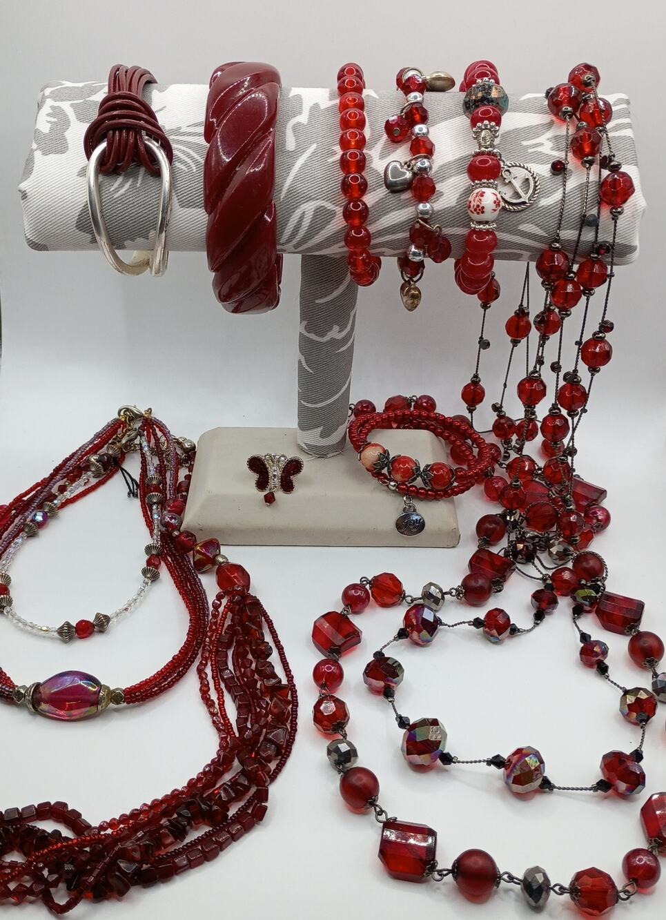 Red Jewelry Lot – 13 Pieces – Necklaces, Bracelets, Anklet & Pin
